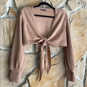 SHEIN Tan Front Tie-up Long sleeve Top